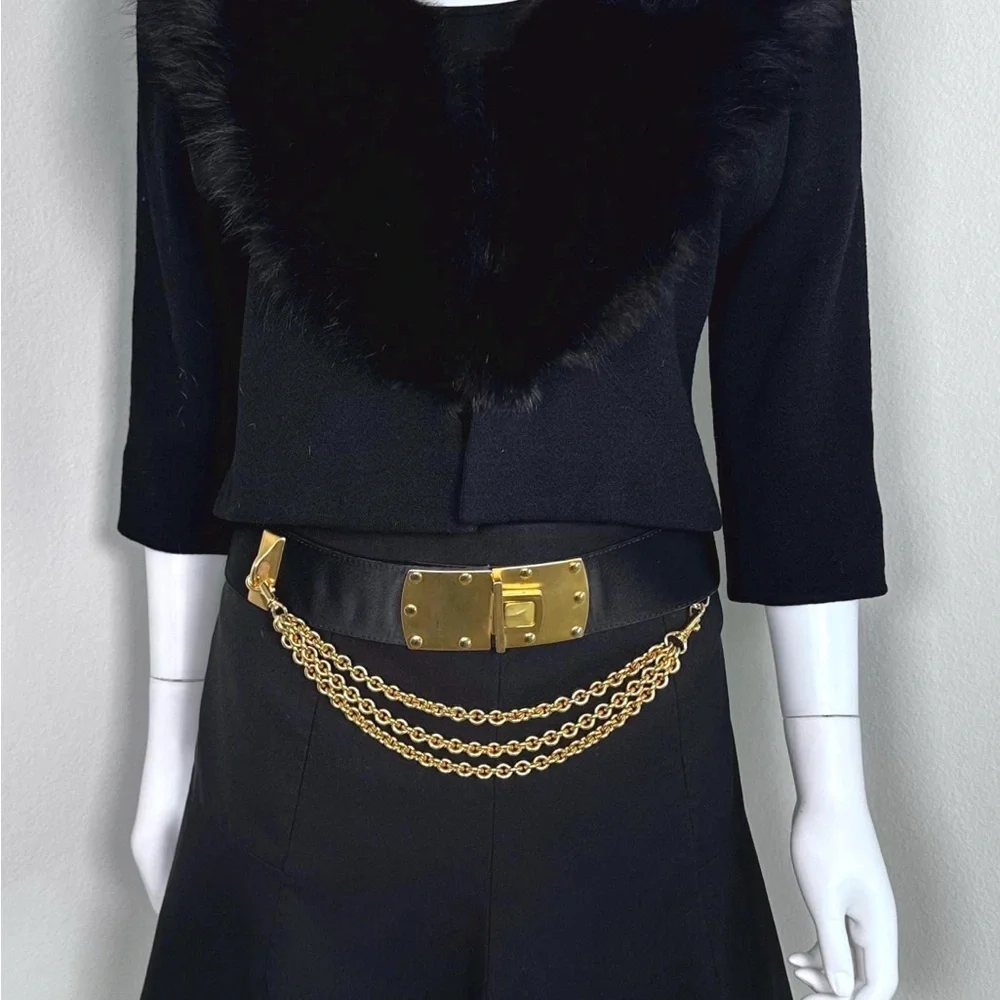 Rare Donna Karan Vintage Gold Chain Leather belt from 1980s DKNY retro feminine - Picture 13 of 16